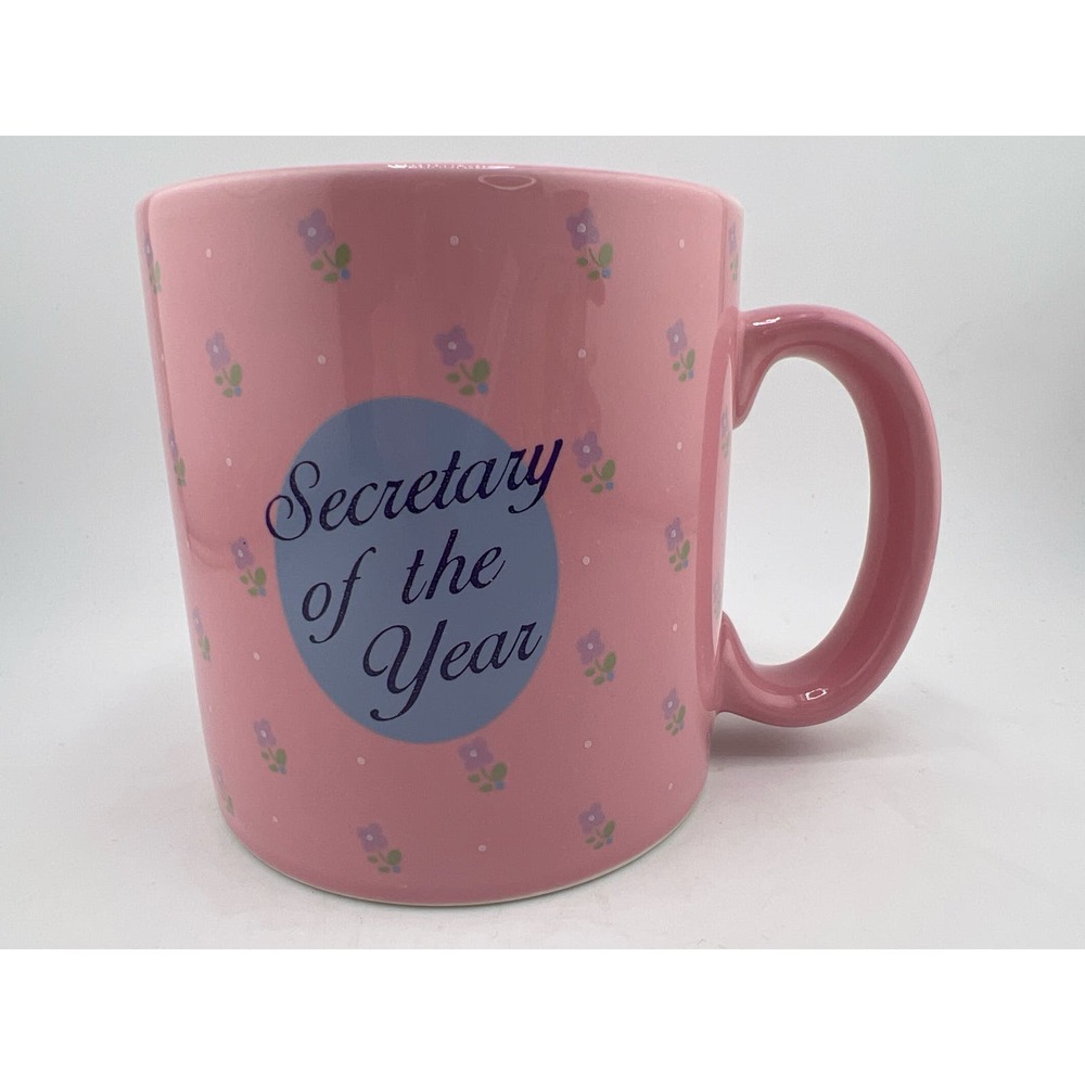 Secretary Of The Year Coffee Cup Mug Vintage Retro Pink Blue